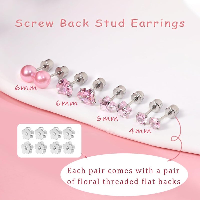 DALI Hypoallergenic 14K Gold Earrings for Girls Women, Toddler Screw Back Baby Earrings for Sensitive Ears Silver Kids Earrings Cute Flower Heart Star Ball Dot Mouse Titanium Flat Back Stud Earring Sets - Image 2